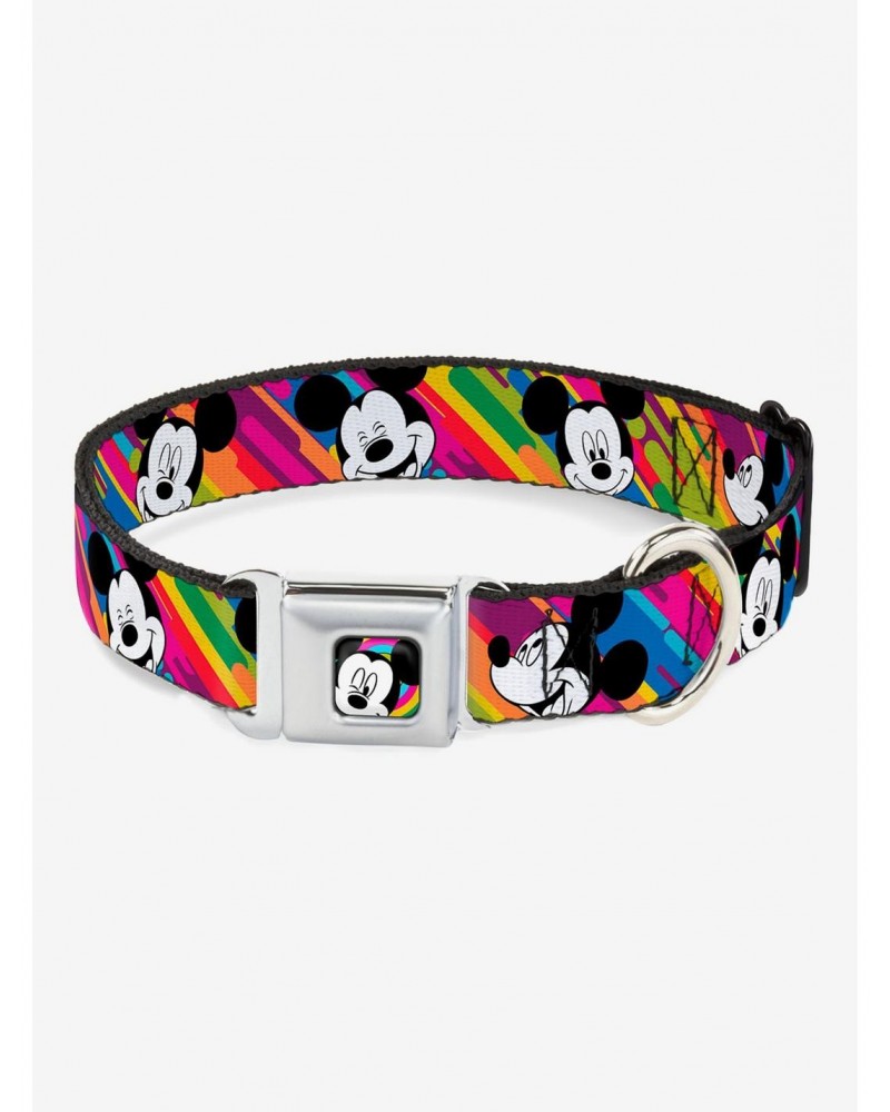 Disney Mickey Mouse Expressions Multi Color Seatbelt Buckle Dog Collar $11.21 Pet Collars