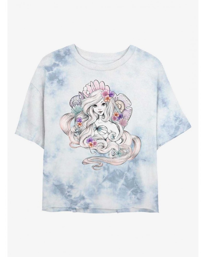 Disney The Little Mermaid Sea Shells Tie-Dye Girls Crop T-Shirt $14.16 T-Shirts