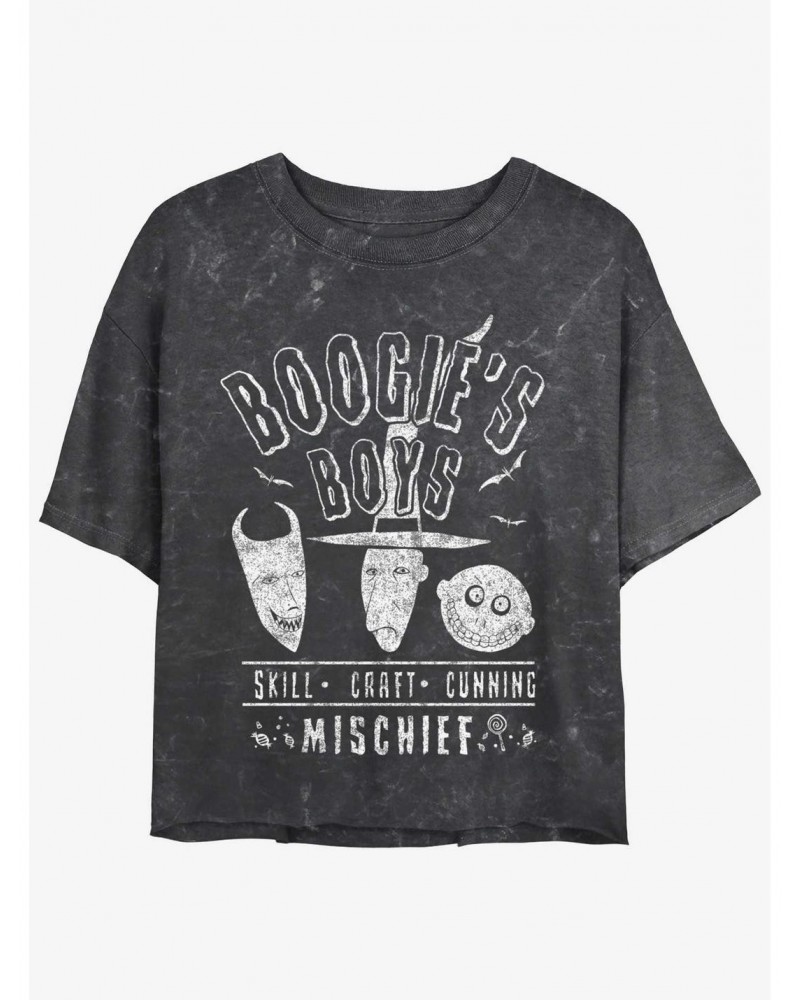 Disney The Nightmare Before Christmas Boogie's Boys Mineral Wash Girls Crop T-Shirt $10.98 T-Shirts