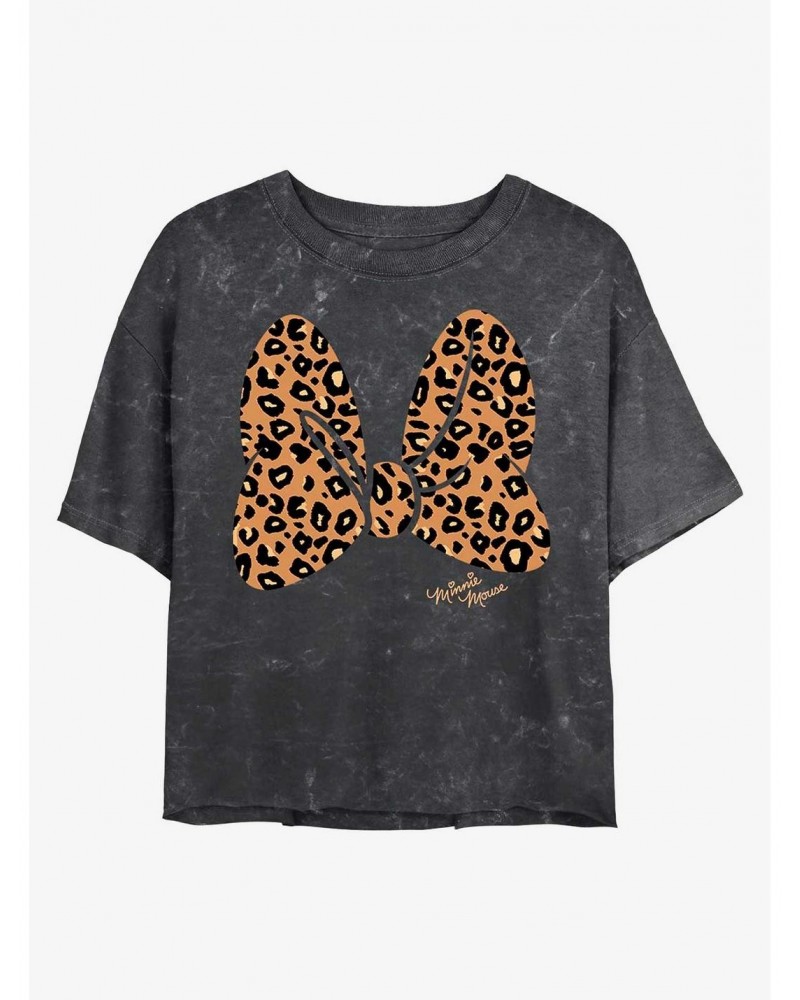 Disney Minnie Mouse Animal Print Bow Mineral Wash Crop Girls T-Shirt $13.58 T-Shirts