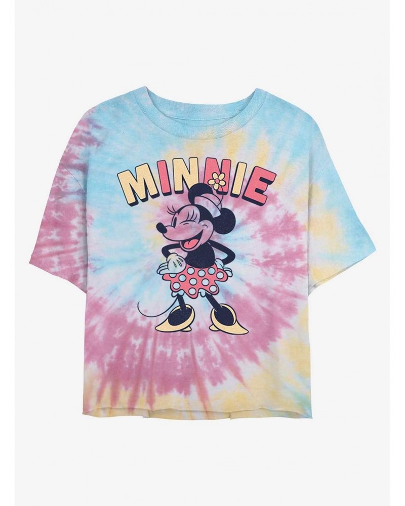 Disney Minnie Mouse Minnie Wink Tie Dye Crop Girls T-Shirt $8.07 T-Shirts