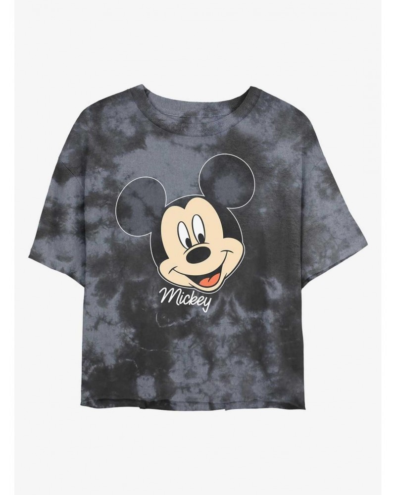 Disney Mickey Mouse Big Face Tie-Dye Girls Crop T-Shirt $9.54 T-Shirts