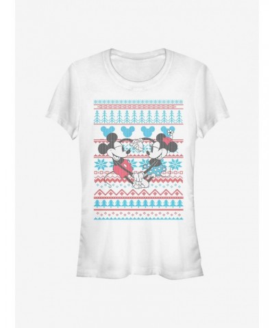 Disney Mickey Mouse And Minnie Mouse Holiday Sweater Classic Girls T-Shirt $8.22 T-Shirts