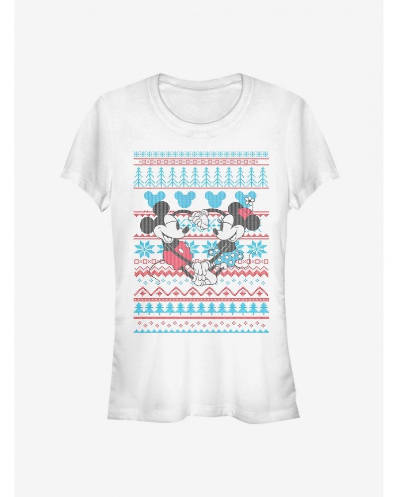 Disney Mickey Mouse And Minnie Mouse Holiday Sweater Classic Girls T-Shirt $8.22 T-Shirts