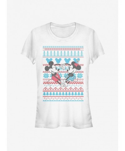 Disney Mickey Mouse And Minnie Mouse Holiday Sweater Classic Girls T-Shirt $8.22 T-Shirts