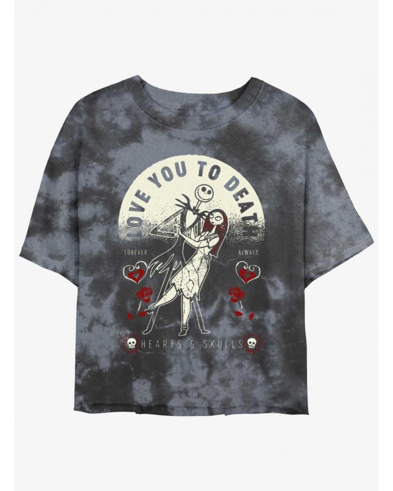 Disney The Nightmare Before Christmas Jack and Sally Love You To Death Tie-Dye Girls Crop T-Shirt $9.25 T-Shirts