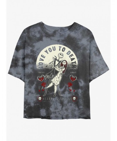 Disney The Nightmare Before Christmas Jack and Sally Love You To Death Tie-Dye Girls Crop T-Shirt $9.25 T-Shirts