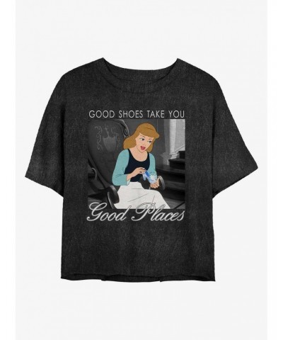 Disney Cinderella Good Shoes Take You Good Places Mineral Wash Crop Girls T-Shirt $9.83 T-Shirts
