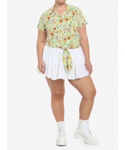 Disney Winnie The Pooh Cottagecore Floral Tie-Front Girls Woven Button-Up Plus Size $9.67 Button-Up