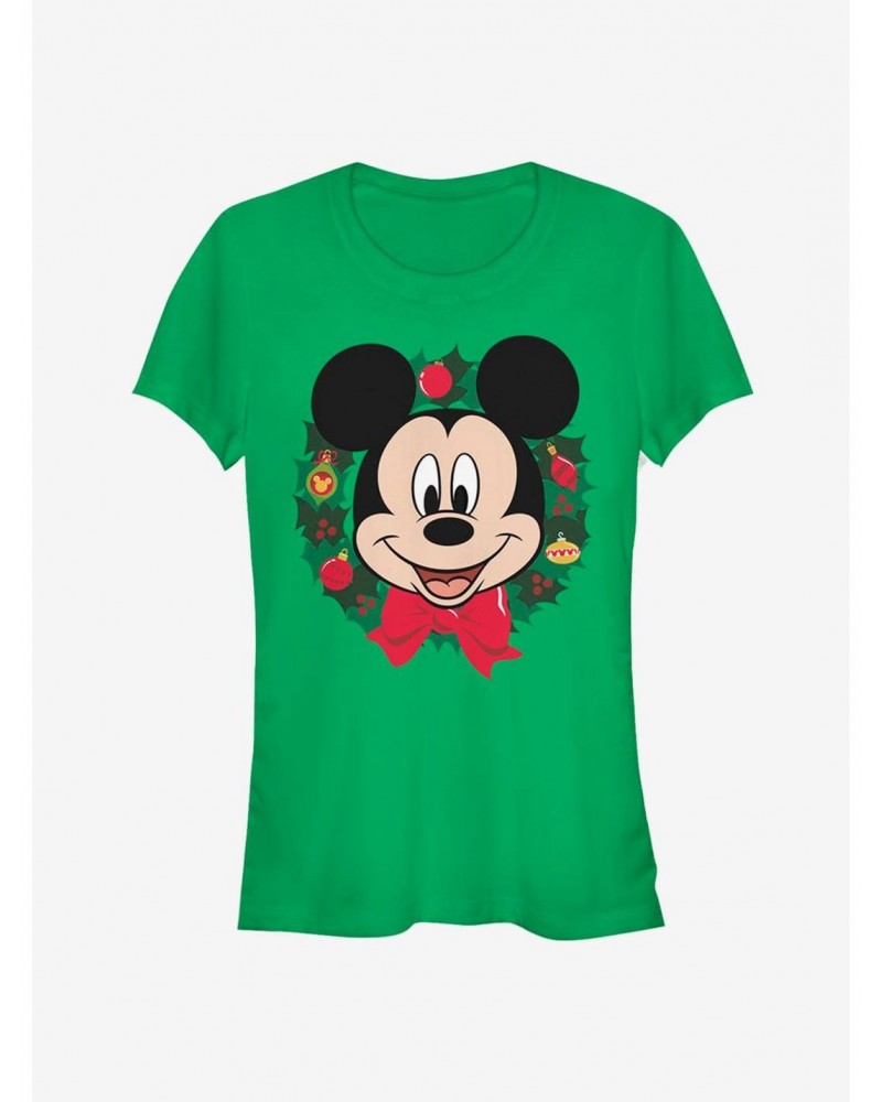 Disney Mickey Mouse Face Holiday Wreath Classic Girls T-Shirt $9.71 T-Shirts