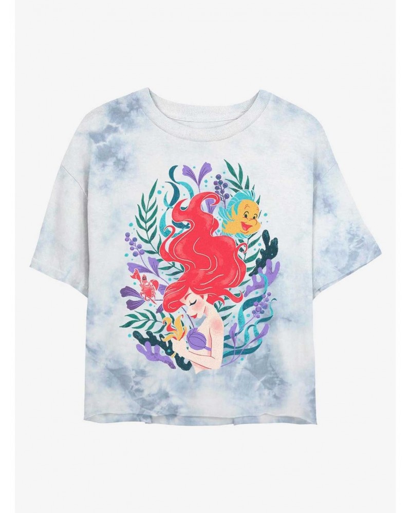 Disney The Little Mermaid Coral Reef Ariel Tie-Dye Girls Crop T-Shirt $8.67 T-Shirts