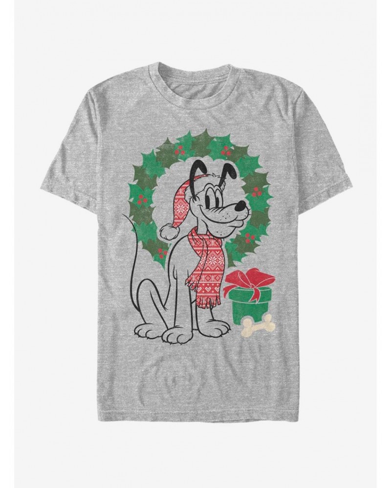 Disney Pluto Holiday Christmas Wreath Pluto T-Shirt $11.71 T-Shirts