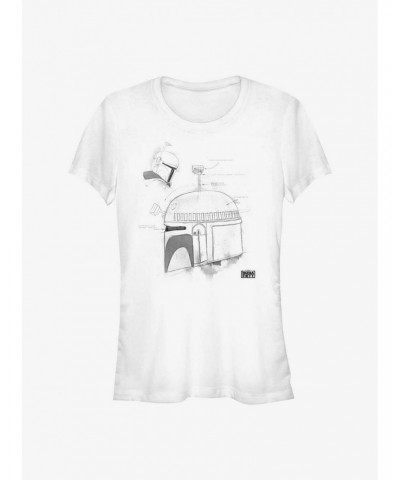 Star Wars The Book Of Boba Fett Boba Helmet Greyscale Girls T-Shirt $8.72 T-Shirts