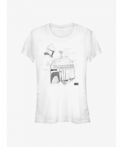 Star Wars The Book Of Boba Fett Boba Helmet Greyscale Girls T-Shirt $8.72 T-Shirts