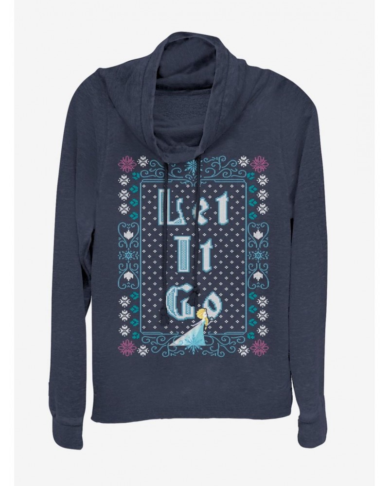 Disney Frozen Let It Go Ugly Sweater Cowl Neck Long-Sleeve Girls Top $15.27 Tops