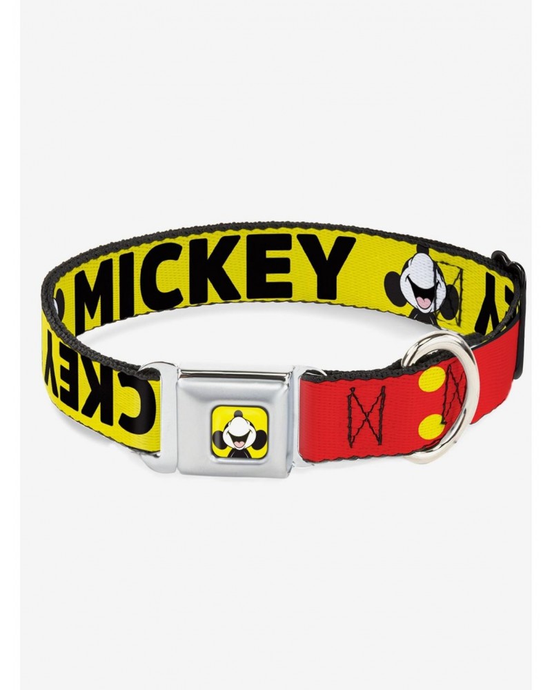 Disney Mickey Smiling Up Pose Flip Buttons Yellow Black Red Seatbelt Buckle Dog Collar $8.70 Pet Collars
