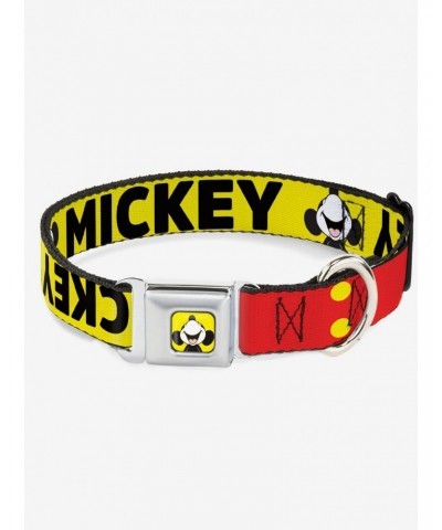 Disney Mickey Smiling Up Pose Flip Buttons Yellow Black Red Seatbelt Buckle Dog Collar $8.70 Pet Collars