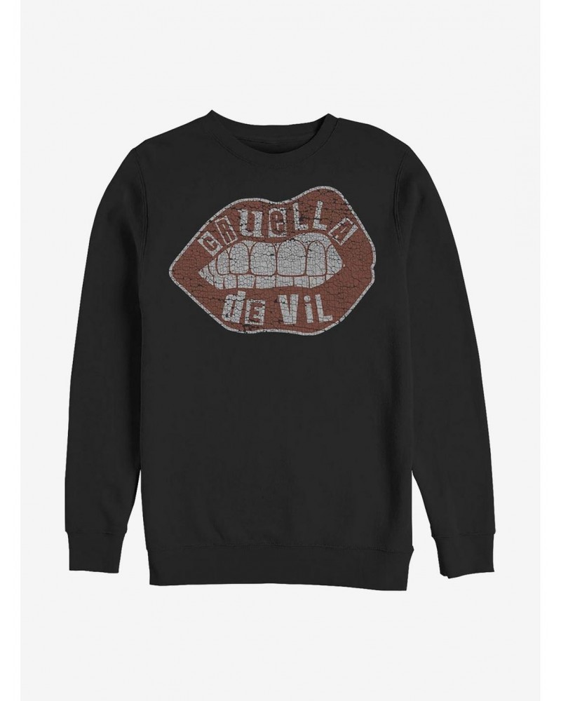 Disney Cruella Lip Cut Out Name Crew Sweatshirt $17.34 Sweatshirts
