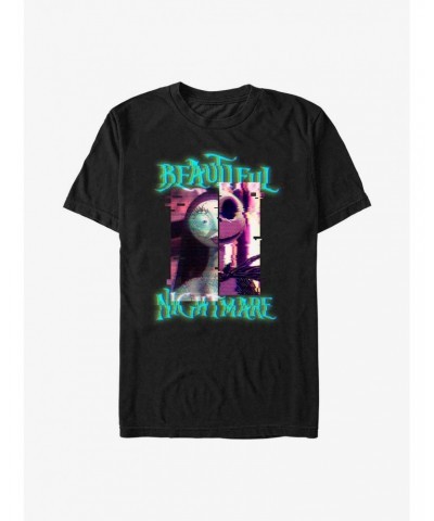The Nightmare Before Christmas Jack & Sally Glitchy Beautiful Nightmare T-Shirt $11.23 T-Shirts